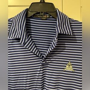 RLX Ralph Lauren Blue and White Striped Congressional Golf Shirt